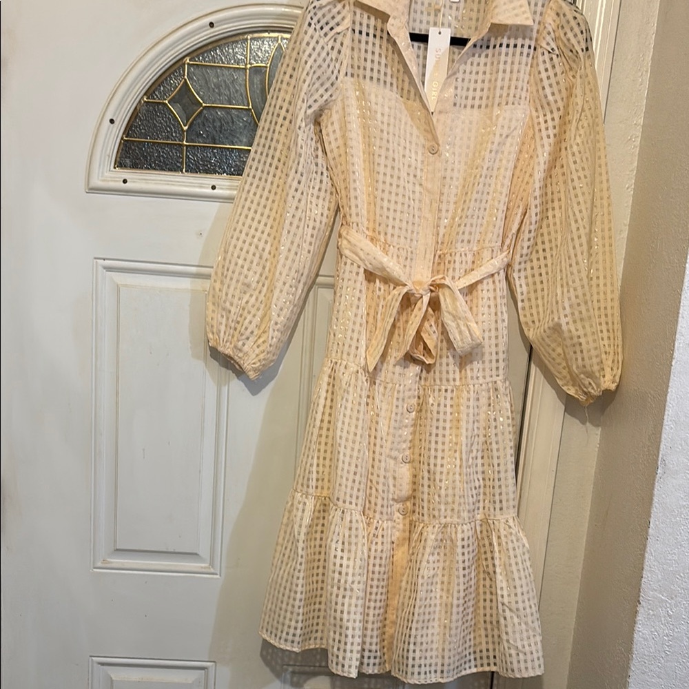 Sunny Girl is Elegant Cream Checkered Dress size 12 (Gold Sandals high heels)SS
